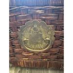1970s Chinoiserie Wicker Storage Trunk with Brass