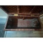 1970s Chinoiserie Wicker Storage Trunk with Brass