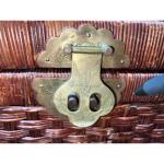 1970s Chinoiserie Wicker Storage Trunk with Brass