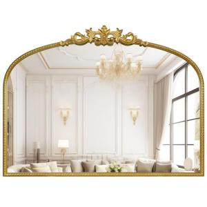 Gold Vintage Arched Mirror with Ornate Frame