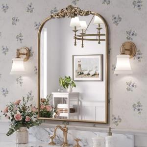 Vintage Gold Arched Mirror for Fireplace Mantel
