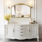 Gold Vintage Arched Mirror with Ornate Frame