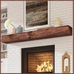 Eshoma 72-Inch Walnut Floating Fireplace Mantel