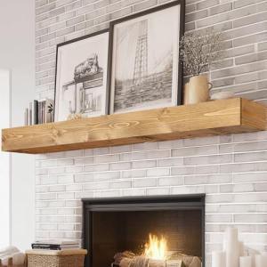 Rustic Solid Wood Floating Fireplace Mantel