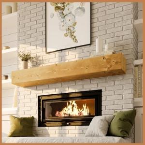 Rustic Floating Fireplace Mantel - 72 Inch Wood Shelf