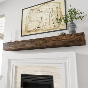 60-Inch Farmhouse Fireplace Mantel Shelf with Storage