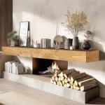 Rustic Solid Wood Floating Fireplace Mantel