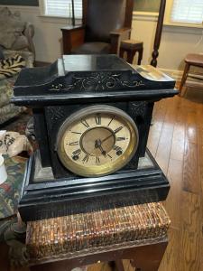 Antique Antonia Slate and Metal Mantle Clock
