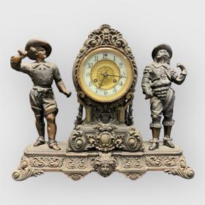 1890s Waterbury Figural Gilt Cast Iron Clock