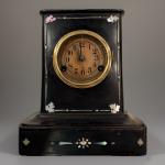 Antique Cast Iron Mantel Clock with Pearl Inlay