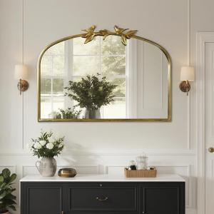 Gold Vintage Arched Mirror with Ornate Frame