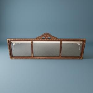 Etched Polychrome Antique Tri-Panel Mantle Mirror