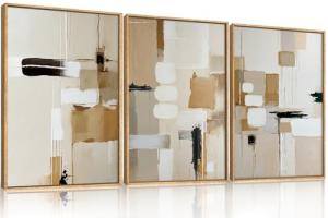 Large Abstract Beige Framed Canvas Art Set