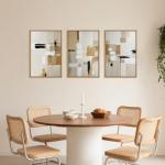 Large Abstract Beige Framed Canvas Art Set