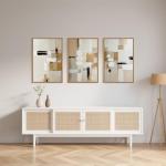 Large Abstract Beige Framed Canvas Art Set