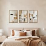 Large Abstract Beige Framed Canvas Art Set