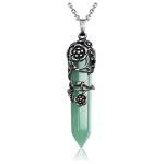 Antique Silver Flower Green Aventurine Crystal Necklace