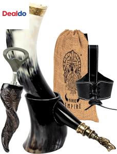 Ox-Horn Viking Drinking Horn with Stand and Holder