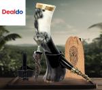 Ox-Horn Viking Drinking Horn with Stand and Holder