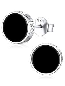 Viking Rune Onyx Sterling Silver Men's Earrings