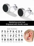 Viking Rune Onyx Sterling Silver Men's Earrings
