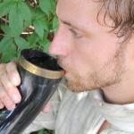 Norse Drinking Horn with Brass Accents & Stand