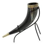 Norse Drinking Horn with Brass Accents & Stand