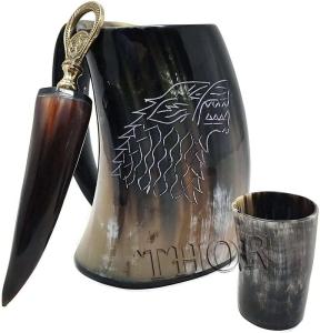 Rustic Viking Horn Mug, Shot Glass, Bottle Opener Set