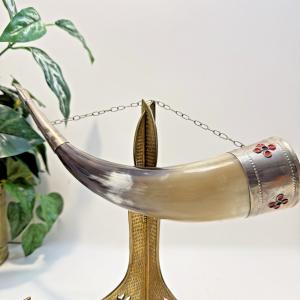 Viking Drinking Horn with Chain and Faux Gems