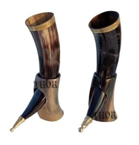 Hand-Carved Viking Drinking Horn Mug Set