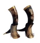 Hand-Carved Viking Drinking Horn Mug Set