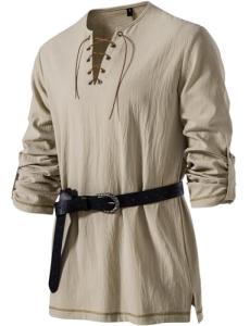 Men's Viking Renaissance Lace-Up Shirt - Khaki