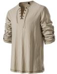 Men's Viking Renaissance Lace-Up Shirt - Khaki
