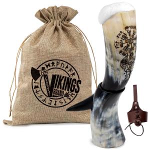 Viking Drinking Horn with Stand and Vegvisir Design