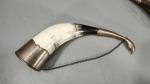Carved Vintage Drinking Horns with Metal Details