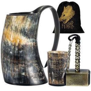 Fenrir Viking Drinking Horn Mug with Shot Glass