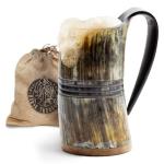 Authentic Viking Drinking Horn Mug with Hardwood Base