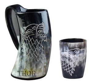 Viking Ox Horn Mug Set - Wolf Design