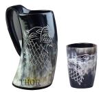 Viking Ox Horn Mug Set - Wolf Design