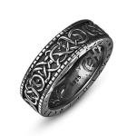 Sterling Silver Black Viking Ring with Norse Runes