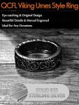 Sterling Silver Black Viking Ring with Norse Runes