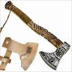Engraved Viking Axe with Wooden Handle