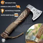 Engraved Viking Axe with Wooden Handle