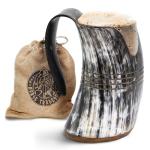 Authentic Viking Drinking Horn Mug with Hardwood Base