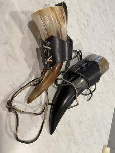 Set of Two 7” Drinking Horns with Belt Holder
