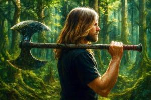 Engraved Viking Axe with Wooden Handle