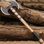 Engraved Viking Axe with Wooden Handle