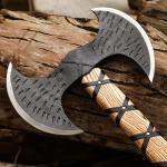 Engraved Viking Axe with Wooden Handle