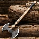 Engraved Viking Axe with Wooden Handle