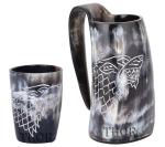 Viking Ox Horn Mug Set - Wolf Design